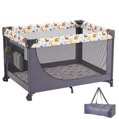 Vevor Baby Playpen Quick-folding Portable Baby Toddler Fence Play Yard & Wheels
