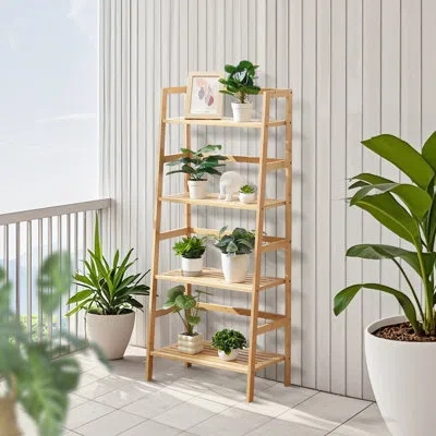 Vevor Bamboo Bookshelf 4 Tiers Bamboo Ladder Bookshelf Trapezoid Storage Rack In Brown