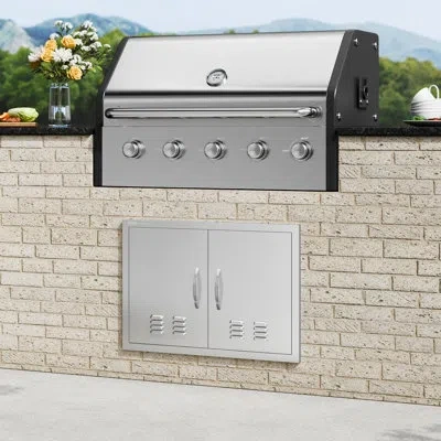 Vevor Bbq Access Door, 30w X 21h Inch Double Outdoor Kitchen Door In Stainless Steel