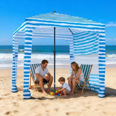 Vevor Beach Cabana, 6 X 6 Ft Beach Canopy With Side Wall, Upf 50+ Protection Easy Setup Cabana Tent With S In Light Blue,white