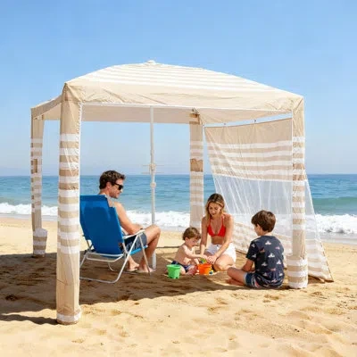 Vevor Beach Cabana, 8 X 8 Ft Beach Canopy With Side Wall, Upf 50+ Protection Easy Setup Cabana Tent With S In Brown