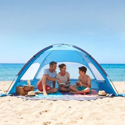 Vevor Beach Tent Sun Shelter For 3 Person, Upf 50+ Protection, Portable Sun Shade Canopy With Carrying Bag In Blue