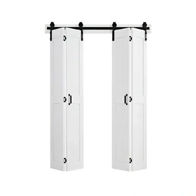 Vevor Bifold Barn Door, 72" X 84", Mdf Bi-fold Sliding Closet Doors, Hardware Kit Included, H-frame Space- In White