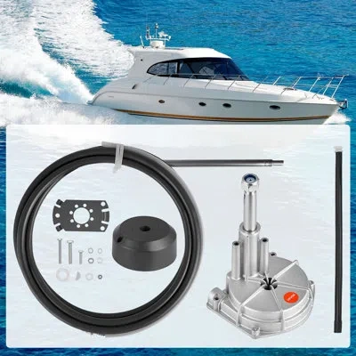 Vevor Boat Steering System, 17 Ft Boat Control Cable Outboard Rotary Steering System Kit With Aluminum All In White