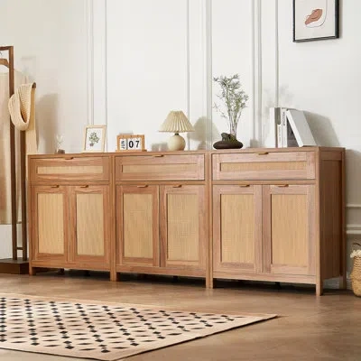 Vevor Cabinet With 6 Doors 3 Drawers Adjustable Shelves Set Of 3 Natural