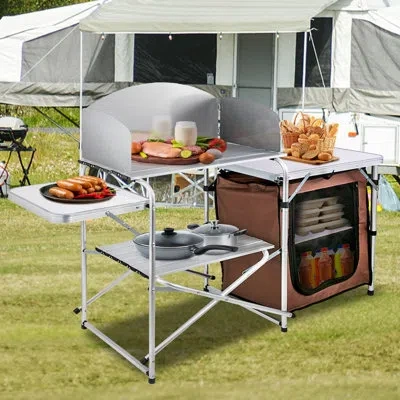 Vevor Camping Kitchen Table Folding Portable Tent In Brown