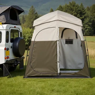Vevor Camping Shower Tent, 2-room Foldable Portable Privacy Tent Changing Room With Ground Stakes, Ropes,  In Brown