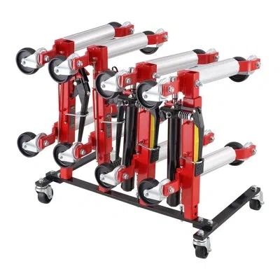 Vevor Car Dolly Rack, Storage Rack With 360° Rotatable Wheels, 4-dolly Capacity, Hydraulic Ratchet Trolley In Red