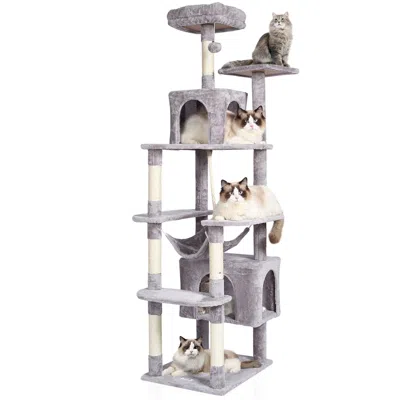 Vevor Cat Tree 72" Cat Tower With 2 Cat Condos Sisal Scratching Post Light Grey In Transparent