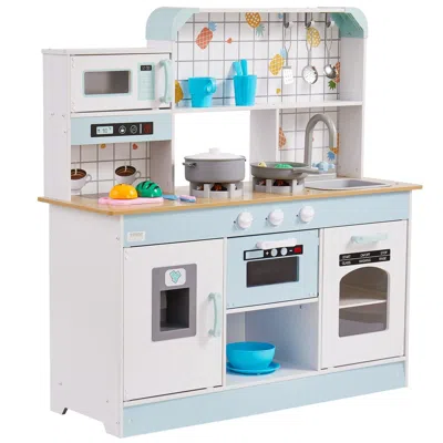 Vevor Christmas Gift! Kitchen Playset Kids Pretend Cooking Play Toy 24 Piece Accessories White In Blue
