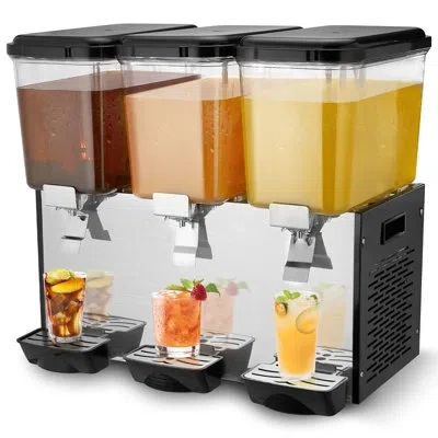 Vevor Commercial Beverage Dispenser 18l X 3 Tanks Cold Juice Ice Drink Dispenser In Silver