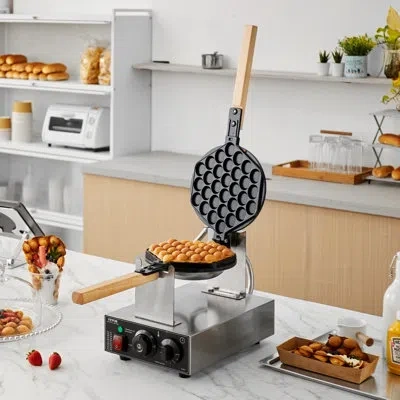 Vevor Commercial Bubble Waffle Maker Egg Pancake Baker Machine 1400w Non-stick In Silver