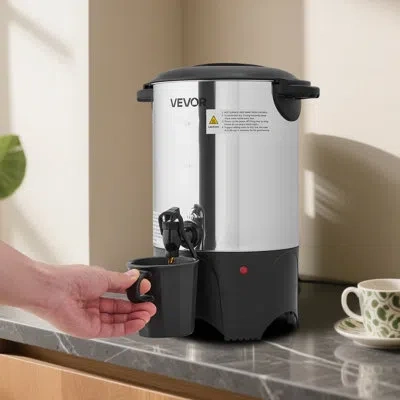 Vevor Commercial Coffee Urn, 30 Cup 4.5 L Hot Beverage Dispenser With Dripless Faucet, Quick-brewing Comme In Black;silver