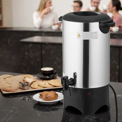Vevor Commercial Coffee Urn, 40 Cup 6 L Hot Beverage Dispenser With Dripless Faucet, Quick-brewing Commerc In Black;silver