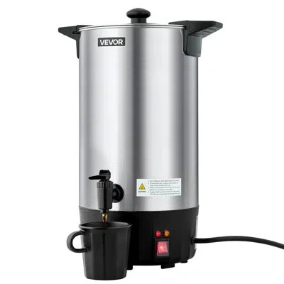 Vevor Commercial Coffee Urn, 60 Cup 9 L Hot Beverage Dispenser With Dripless Faucet, Quick-brewing Stainle In Black;silver