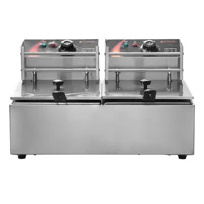 Vevor Commercial Deep Fryer, Dual Tank 3000w Electric Countertop Fryer With Basket, 2 X 9.1qt/8.6l Double  In Gray