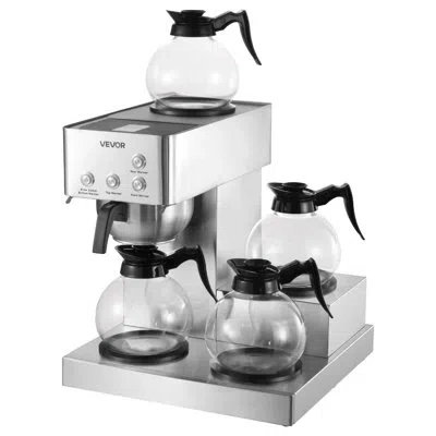 Vevor Commercial Drip Coffee Maker, 12 Cups Coffee-maker Machine With 4 Glass Carafes And 4 Decanter Warme In Stainless Steel;black