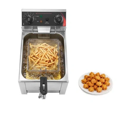 Vevor Commercial Electric Deep Fryer, 9.51 Qt, 1750w Stainless Steel Countertop Fryer With Basket And Lid, In Silver