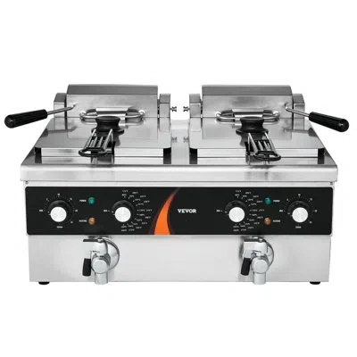 Vevor Commercial Electric Deep Fryer Countertop Fryer 3500w Dual Tank 2x9qt/8.5l In Stainless Steel