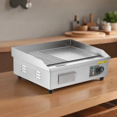 Vevor Commercial Electric Griddle, 21.06 X 11.81 Inch, 1750w, 122-570°f Adjustable Temp Control, Stainless In Silver