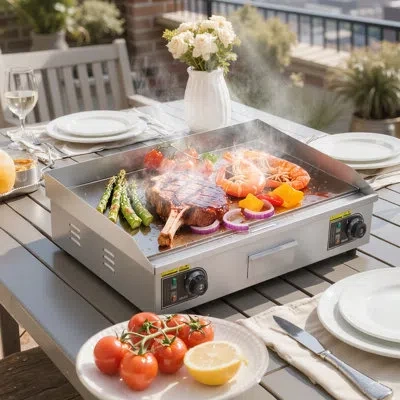 Vevor Commercial Electric Griddle, 28.54 X 15.75 In, 2800w, 122-570°f Adjustable Temp Control, Stainless S In Silver