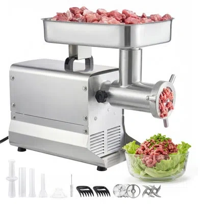 Vevor Commercial Meat Grinder, 21 Lbs/min Capacity, #32 Electric Meat Mincer With 3 Plates, 3 Sausage Stuf In Silver