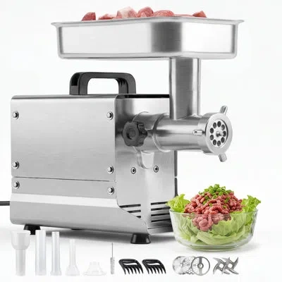 Vevor Commercial Meat Grinder, 5 Lbs/min Capacity, #5 Electric Meat Mincer With 3 Plates, 3 Sausage Stuffi In Silver