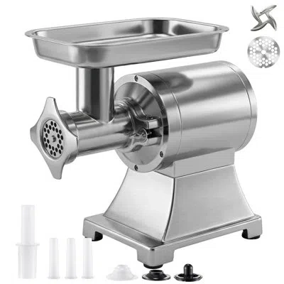 Vevor Commercial Meat Grinder, 9.2 Lbs/min Capacity, #12 Electric Meat Mincer With 2 Plates, 3 Sausage Stu In Silver