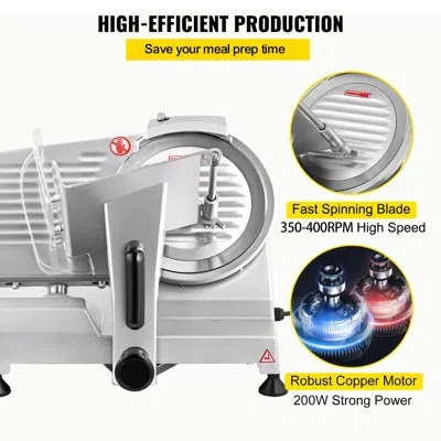 Vevor Commercial Meat Slicer, 200w Electric Deli Food Slicer, 350-400rpm Meat Slicer With 8" Carbon Steel  In White