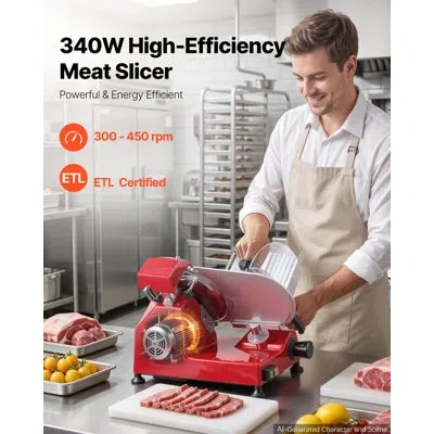 Vevor Commercial Meat Slicer 340w Electric Deli Food Slicer 10 Inch Blade, 350-400rpm Electric Food Slicer In Red