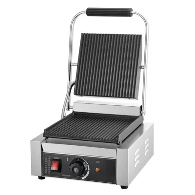 Vevor Commercial Panini Grill, 1800w Electric Sandwich Panini Maker, Stainless Steel Sandwichs Press Grill In Silver;matte Black