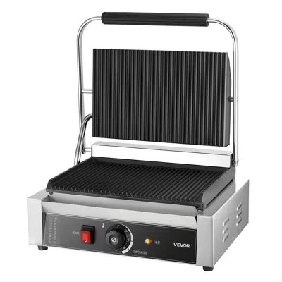 Vevor Commercial Panini Press Grill Electric Sandwich Maker Griddle Plate 13.5x9.3 In In Silver;black