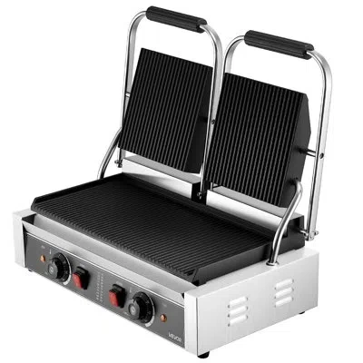Vevor Commercial Panini Press Grill Electric Sandwich Maker Griddle Plate 19"x9" In Silver