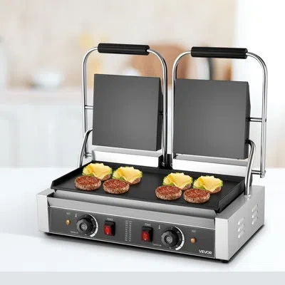 Vevor Commercial Panini Press Grill Electric Sandwich Maker Griddle Plate 19x9in In Silver;black
