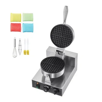 Vevor Commercial Waffle Maker, 1230w Round Waffle Baker Machine, Non-stick Stainless Steel Belgian Waffle  In Silver