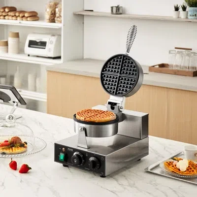 Vevor Commercial Waffle Maker Round Waffle Iron Baker Machine Non-stick 1230w In Silver