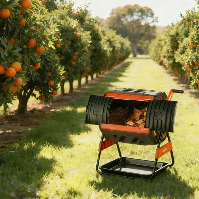 Vevor Compost Tumbler, 53 Gallon Dual Chamber Outdoor Tumbling Composter With 2 Sliding Doors And Aeration In Black;orange