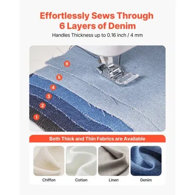Vevor Computerized Sewing Machine, 200 Stitch Applications, Foot Pedal And Led Light, Heavy-duty Metal Fra In Silver