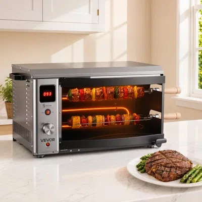 Vevor Countertop Vertical Oven Brazilian Flame 2 Auto Rotating Skewers, For Steak, Fish, Lamb Leg, 1800w R In Matte Black;silver