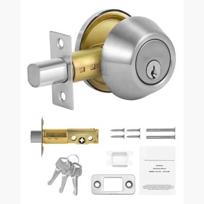 Vevor Deadbolt Lock, Keyed 1 Side, Featuring 3 Keys, Round Single Cylinder Dead Bolt, Full Metal, Satin Ni In Silver