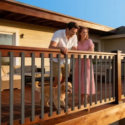 Vevor Deck Balusters, 36 In Galvanized Steel Railing Spindles, Hollow Rectangle Metal Decking Stair Balust In Matte Black