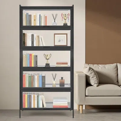 Vevor Display Cabinet With Acrylic Doors 68 In Tall 5-tier Wooden Curio Cabinet In Black;clear