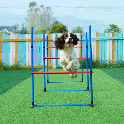 Vevor Dog Agility Training Equipment 4 Pcs Set Hurdles And Jump Ring Obstacle In Red