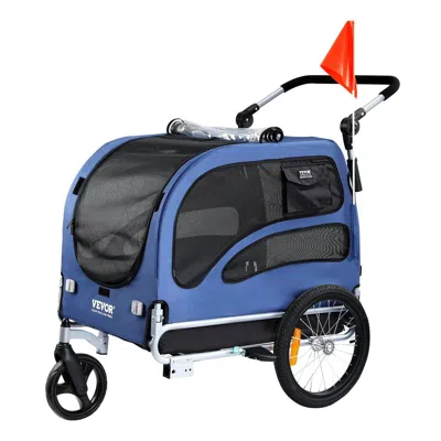 Vevor Dog Bike Trailer, Supports Up To 100 Lbs, 2-in-1 Pet Stroller Cart Bicycle Carrier, Easy Folding Car In Blue