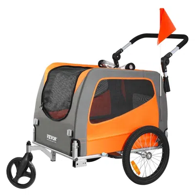 Vevor Dog Bike Trailer, Supports Up To 66 Lbs, 2-in-1 Pet Stroller Cart Bicycle Carrier, Easy Folding Cart In Orange