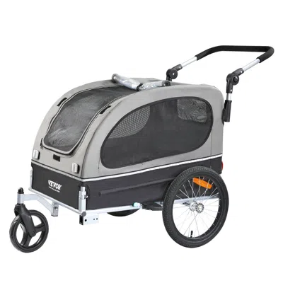 Vevor Dog Bike Trailer, Supports Up To 88 Lbs, 2-in-1 Pet Stroller Cart Bicycle Carrier, Easy Folding Cart In Gray