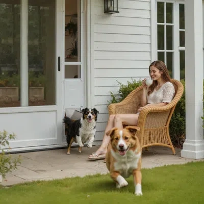 Vevor Dog Door For Sliding Glass Door, 91 To 96 In Adjustable Height, Aluminum Alloy Frame With Metal Rota In White