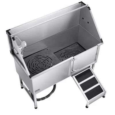 Vevor Dog Grooming Bath Tub Stainless Steel W Ramp Water Filter In Silver