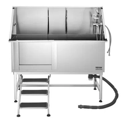 Vevor Dog Grooming Bath Tub Stainless Steel W Stairs Water Filter Left In Silver