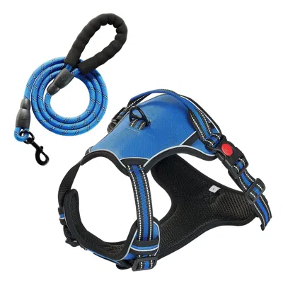 Vevor Dog Harness For Large Dogs No Pull Adjustable Dog Vest Pet Harness With Leash In Blue